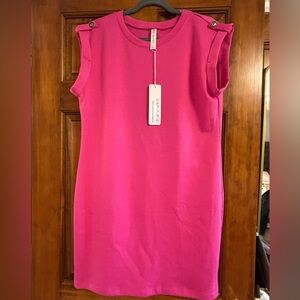 Dear Scarlett hot pink scuba wrinkle free dress. Cuff with button details